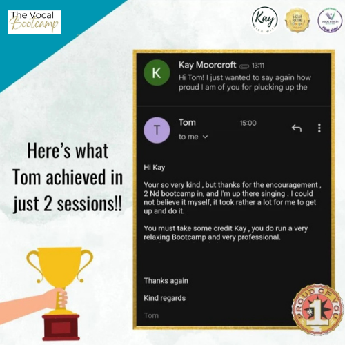 The Vocal Bootcamp, 5 star review, singing lessons leicester - sing with Kay