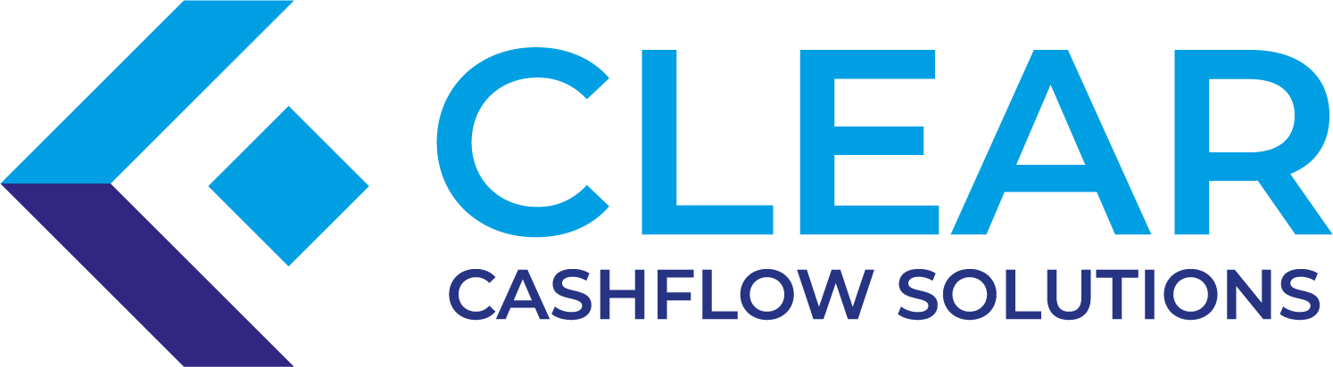 Clear Cashflow solutions brand identity logo all caps with arrow icon