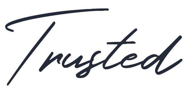 The word 'Trusted' written in a cursive script style.