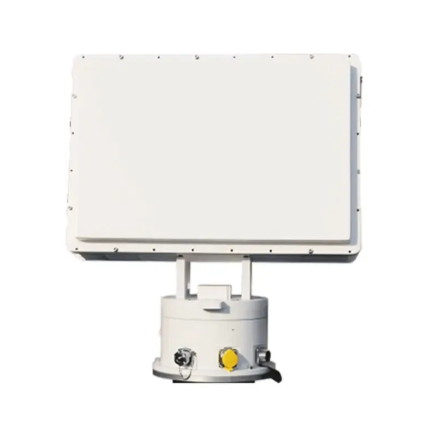A white antenna or satellite dish mounted on a circular base with control knobs.
