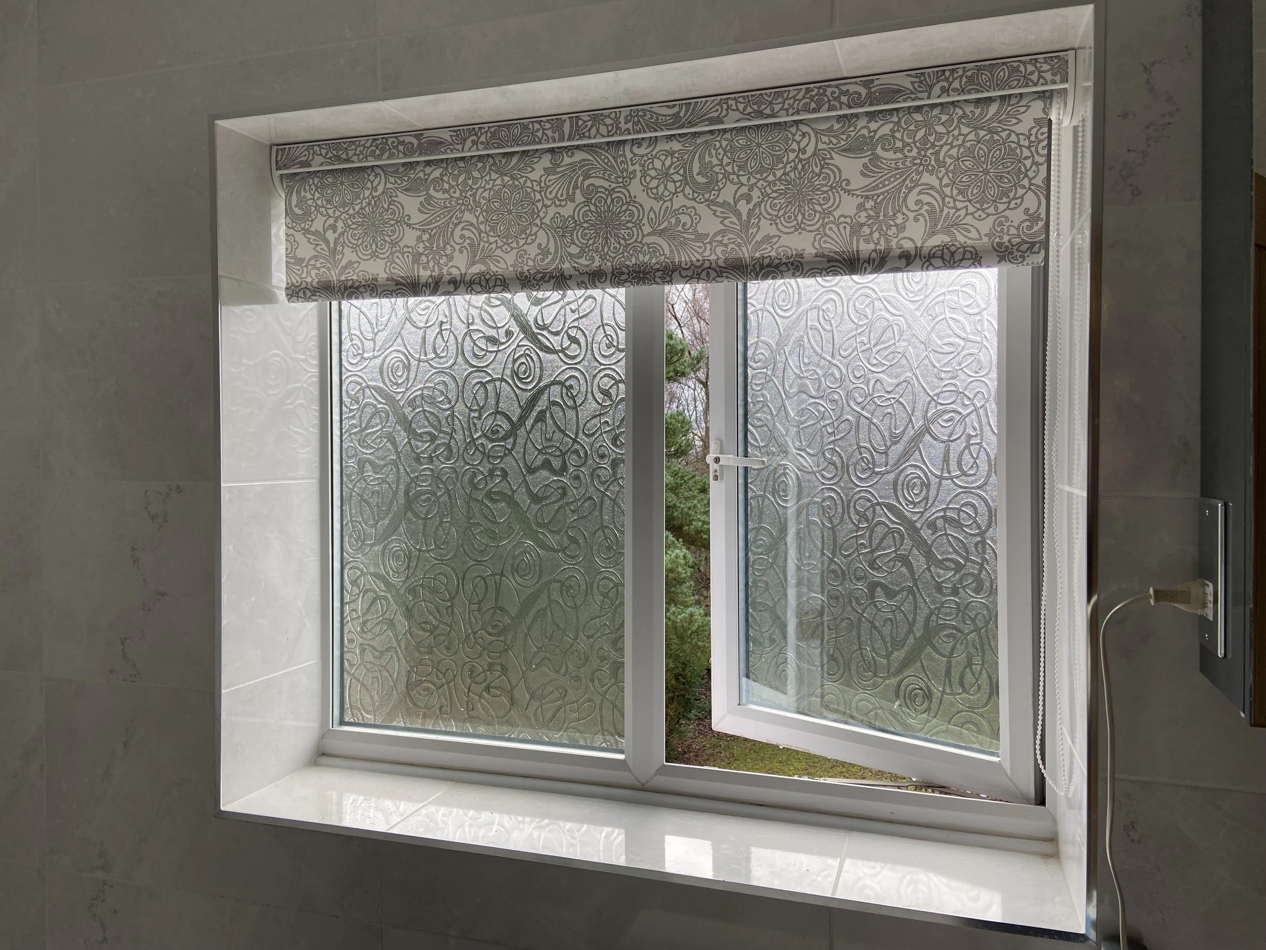 Valance Roller blind fitted in Bathroom in Tyldesley