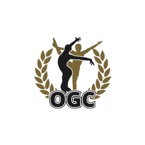 Logo featuring a silhouette of a person in a balancing pose surrounded by a laurel wreath with the letters 'OGC' at the bottom.