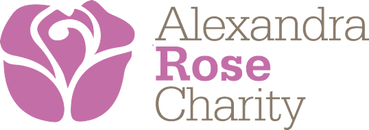 Logo for Alexandra Rose Charity featuring a stylized purple rose and black and purple text.