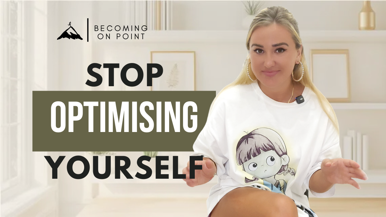 youtube thumbnail reading stop optimising yourself for self-care and wellness related video for on point - wellnessmaxxing from a therapist's perspective