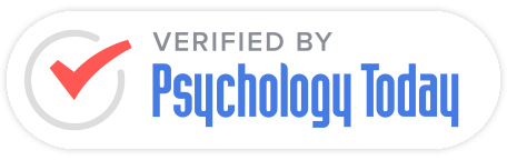 Verified by Psychology Today logo with a red check mark and blue text. Gabrielle is a member and registered with Psychology today as an approved and verified professional in counselling and psychotherapy. Gabrielle's expertise are listed.