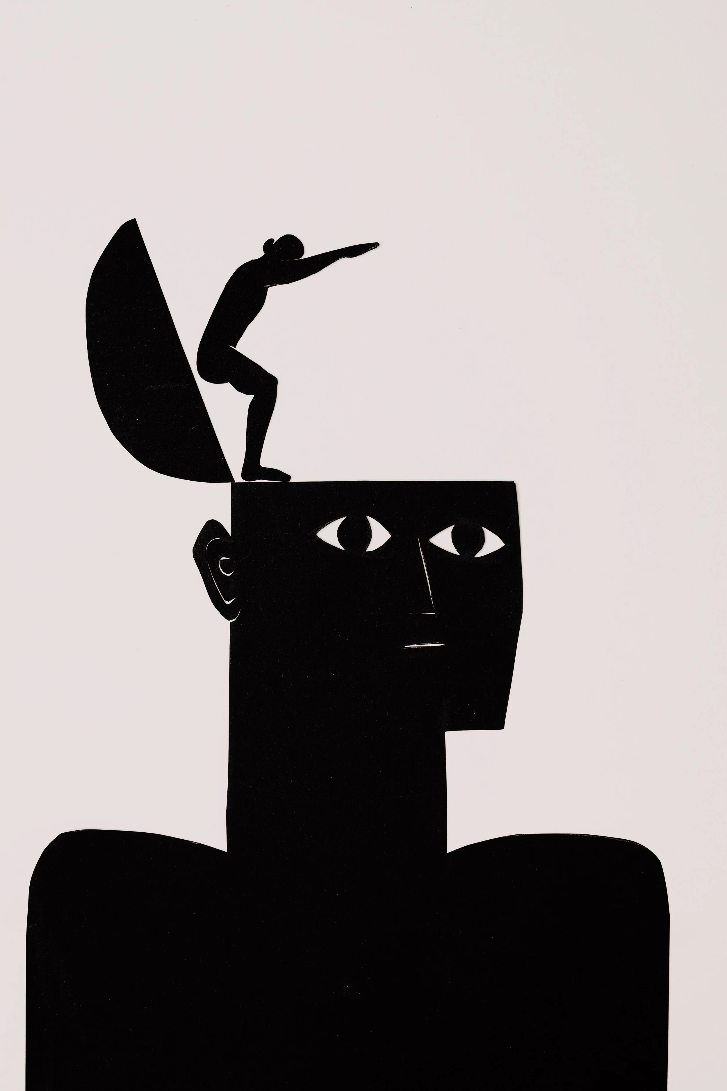 mentalising - silhouette image of open brain with mini human about to dive off.  becoming on point mentalisation topic mention