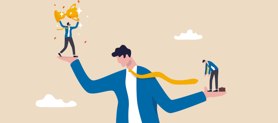 self efficacy cartoon of man celebrating his wins and understanding his human characteristics in building confidence and self trust