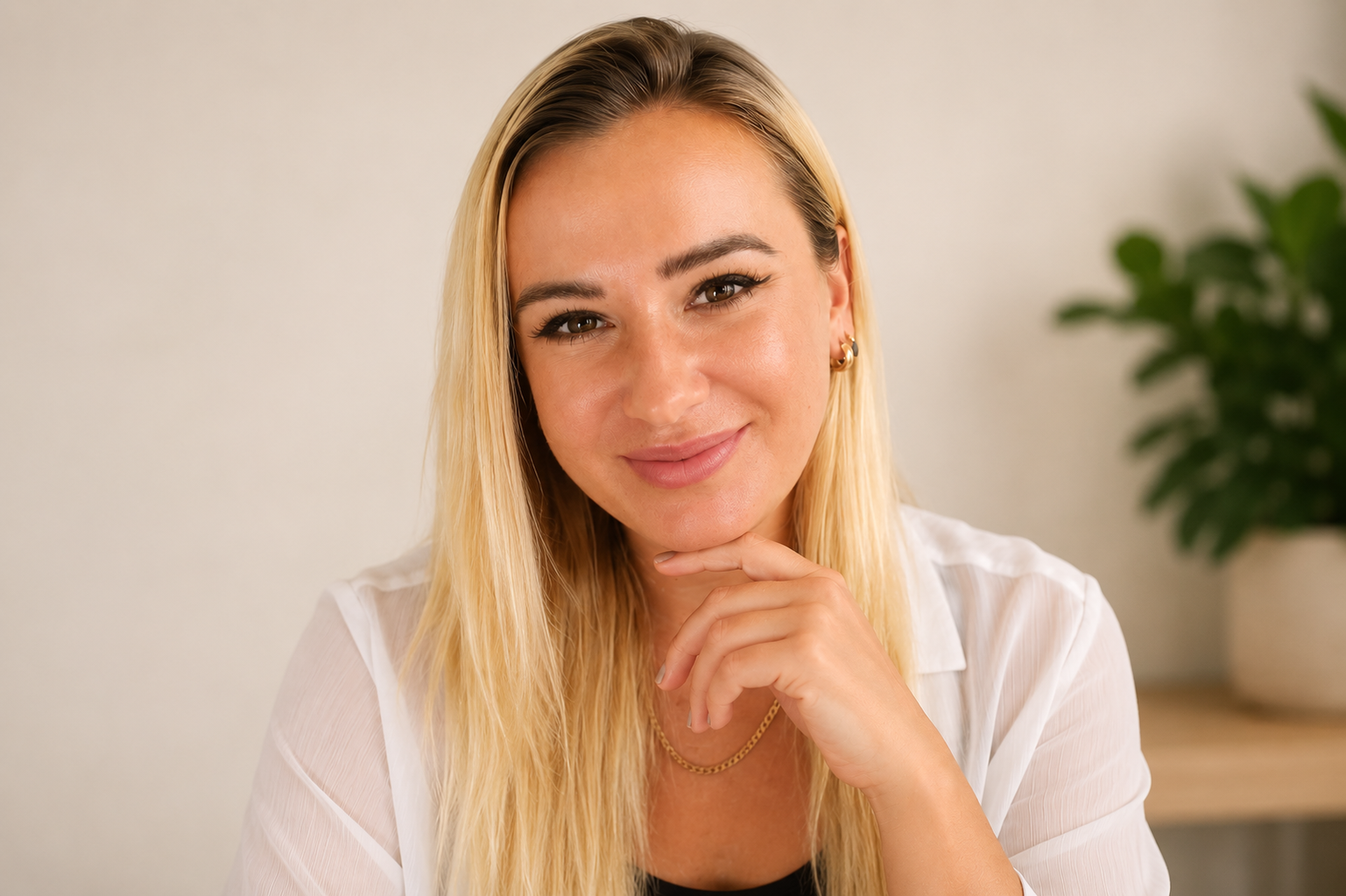 headshot psychotherapist and counsellor gabrielle founder of becomign on point. warm lighting portrait