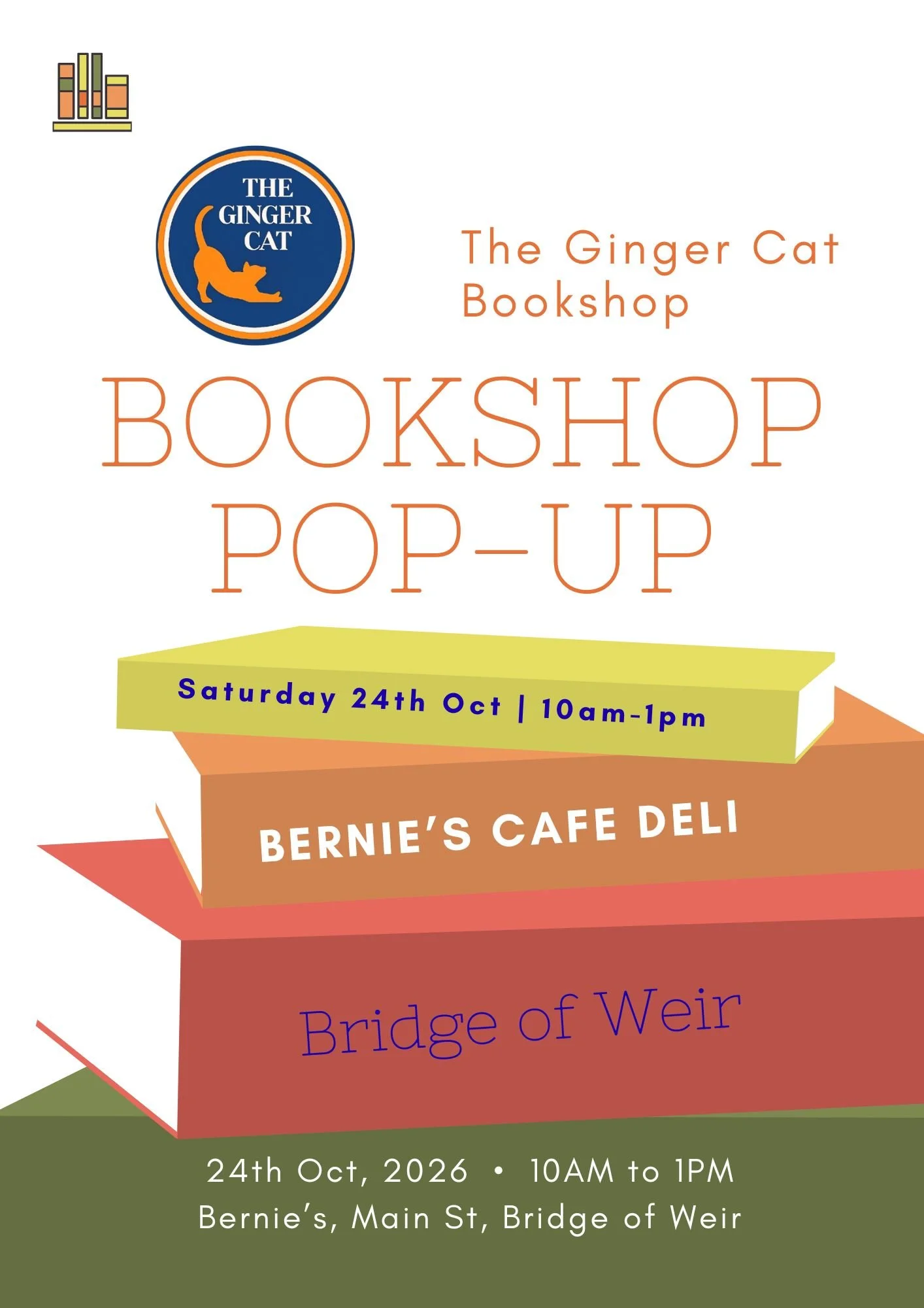 Bookshop Pop-up: Bernie's Cafe Deli,  Bridge of Weir  24/10/26 10am-1pm
