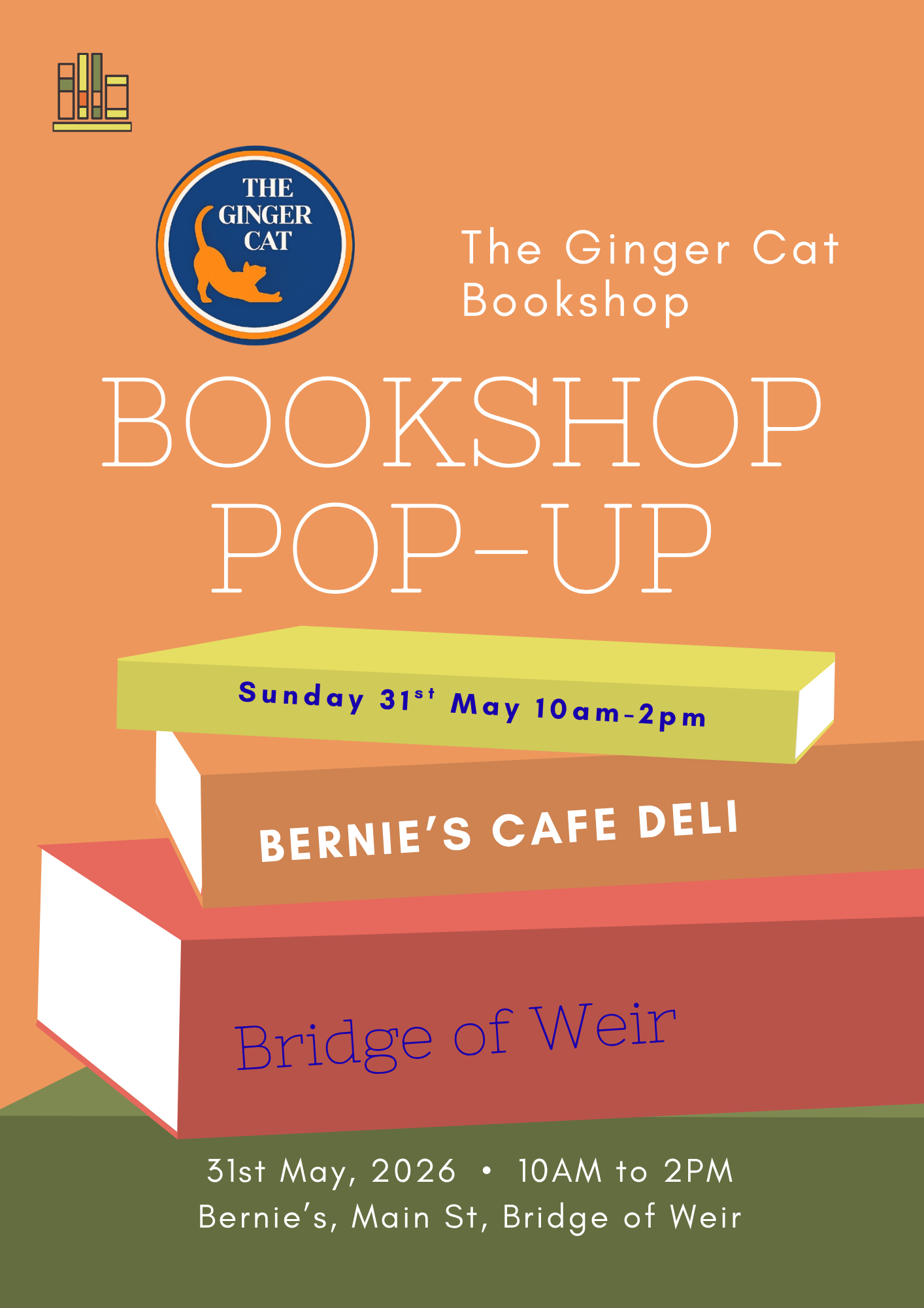 Bookshop Pop-up at Bernie's Cafe Deli, Bridge of Weir 31/05/26