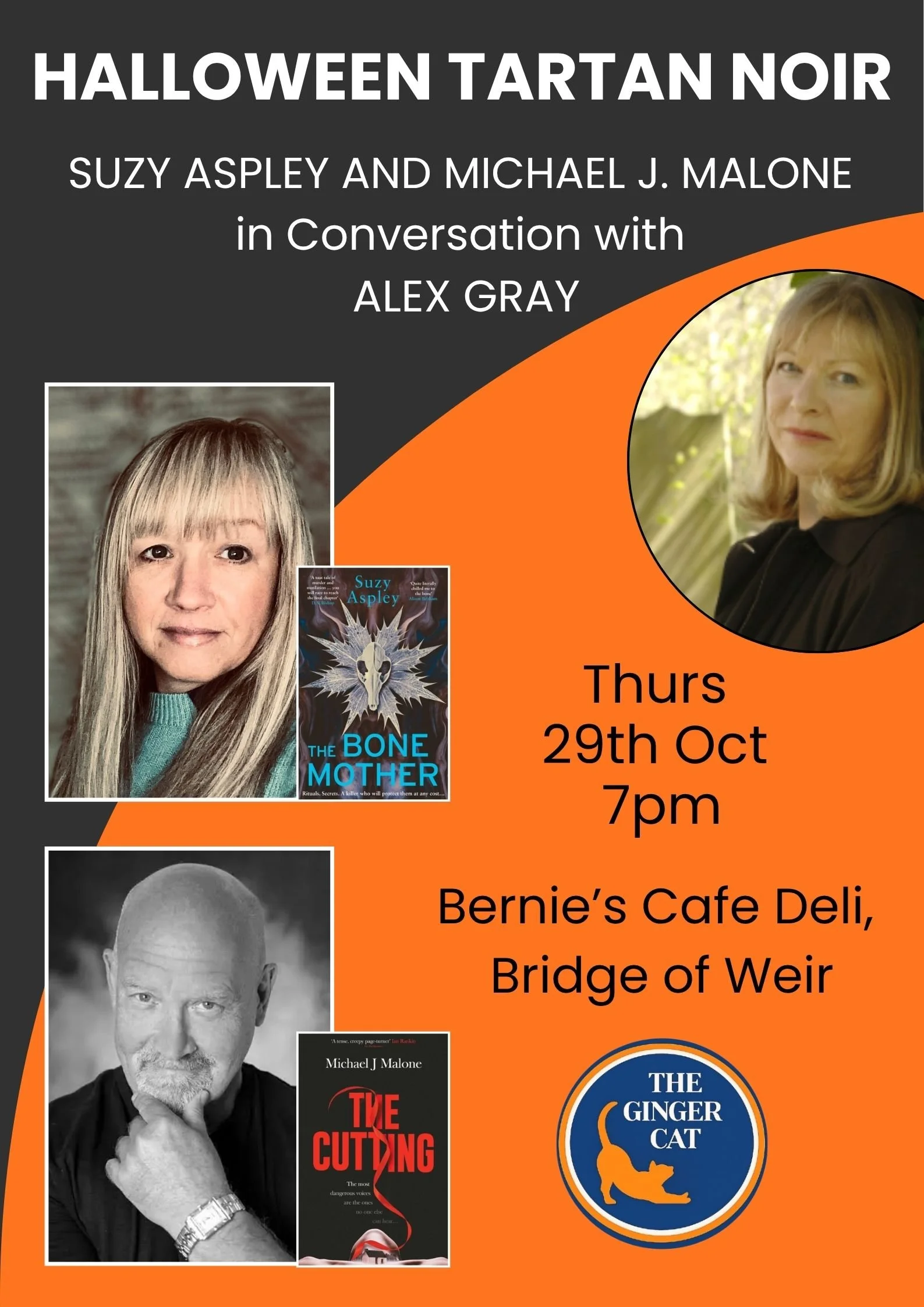 Halloween Tartan Noir: Suzy Aaspley and Michael J. Malone with Alex Gray | 29/10/26 7pm