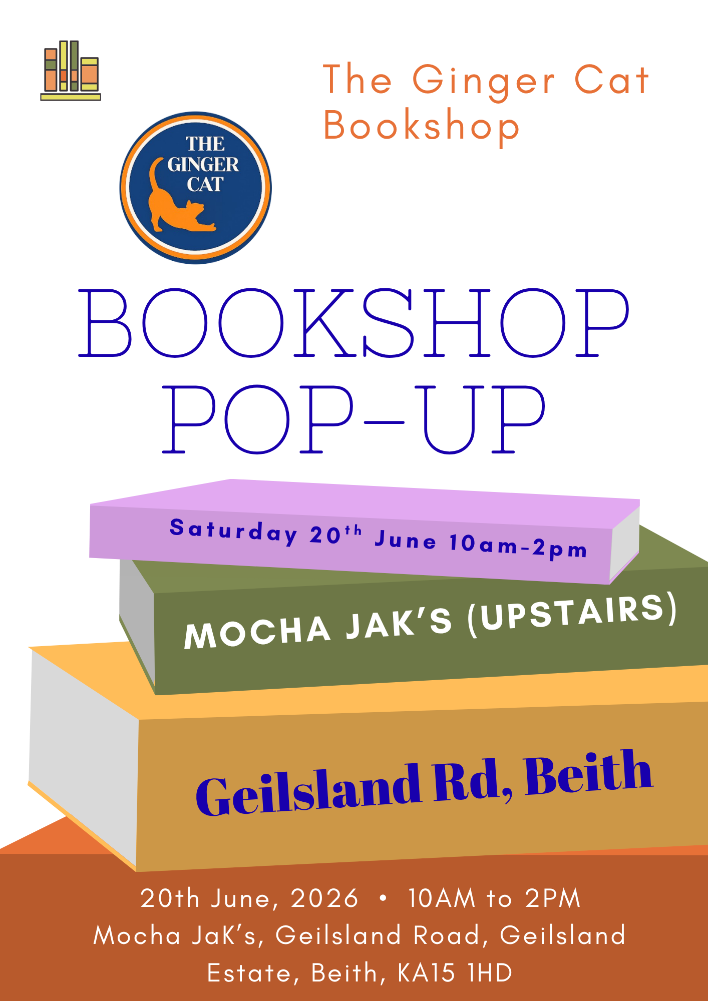 Bookshop Pop-up Mocha JaK's Beith Sat 20/06/26