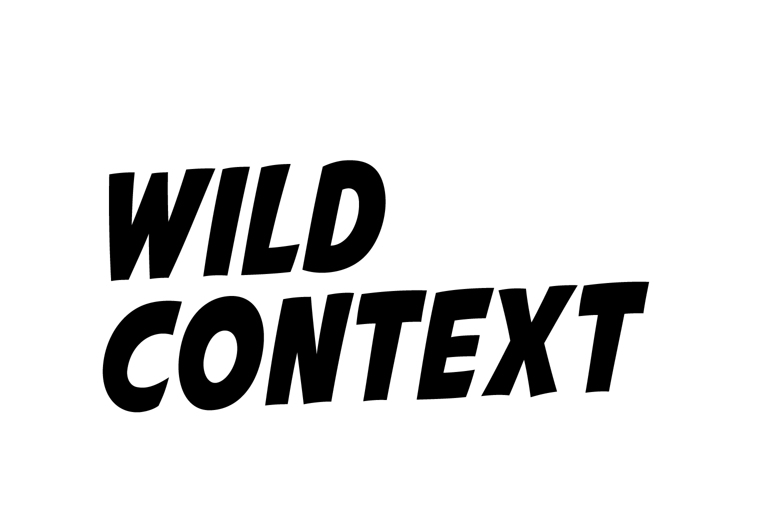 Graphic with the words "WILD CONTEXT" in bold black letters on a tilted white rectangle background with black surrounding space.