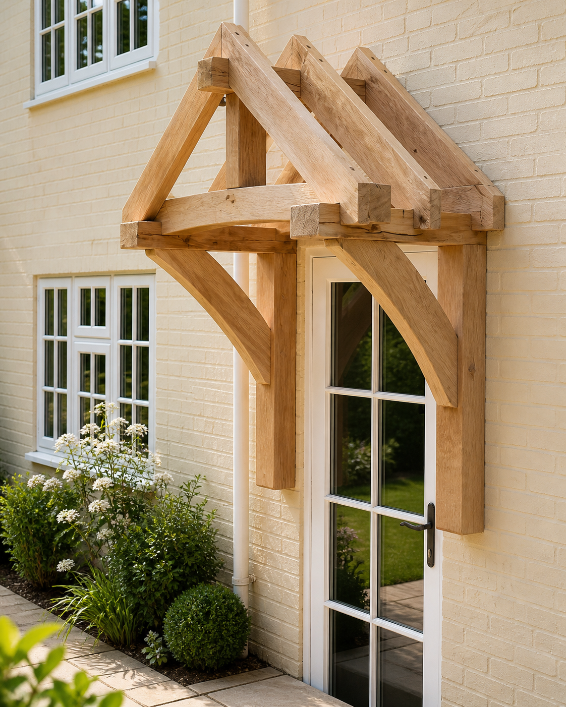 Charming oak porch over French door.png