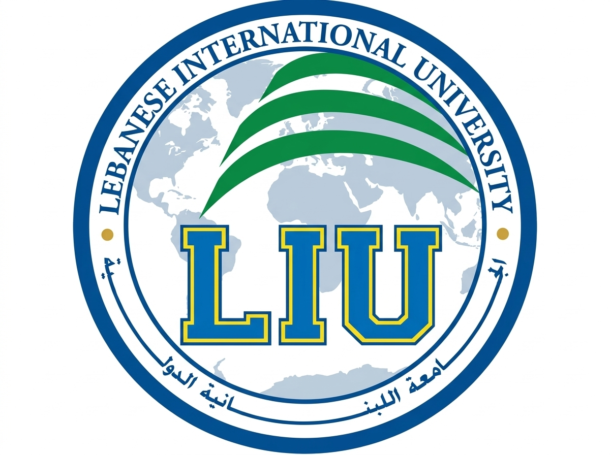 Logo of Lebanese International University (LIU) featuring a world map, green leaves, and the university name in English and Arabic.
