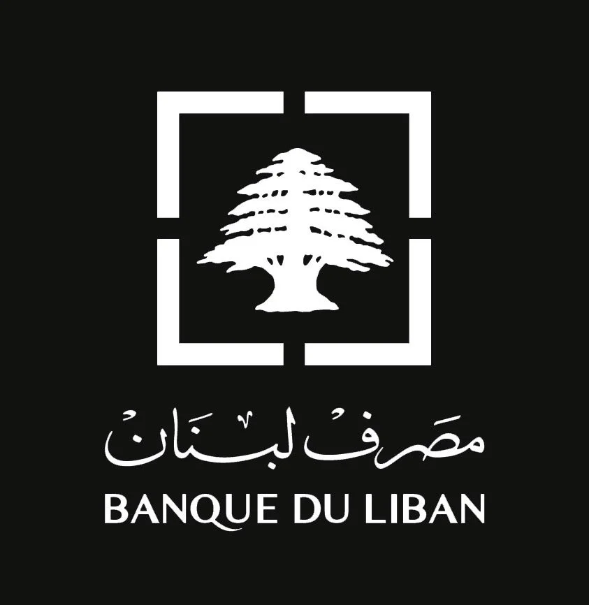 Logo of Banque du Liban with a white tree in a black square and Arabic and English text.