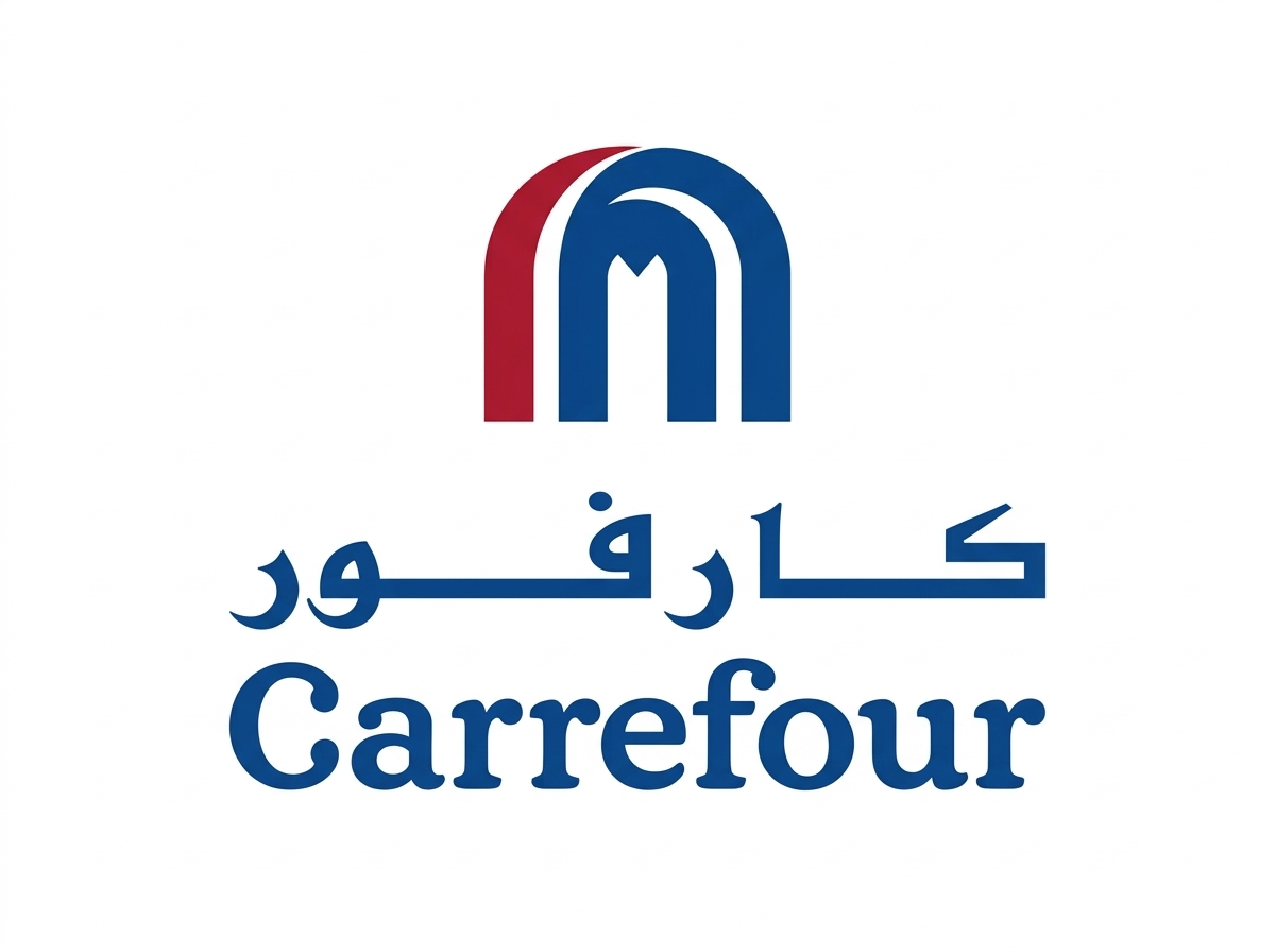 Carrefour logo with Arabic and English text.