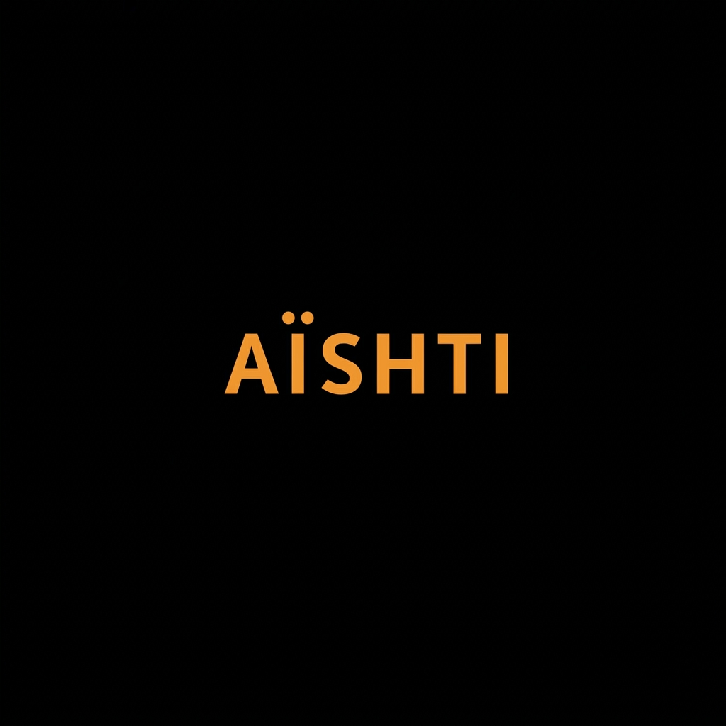 Black background with the word 'Aïshti' in orange text in the center.