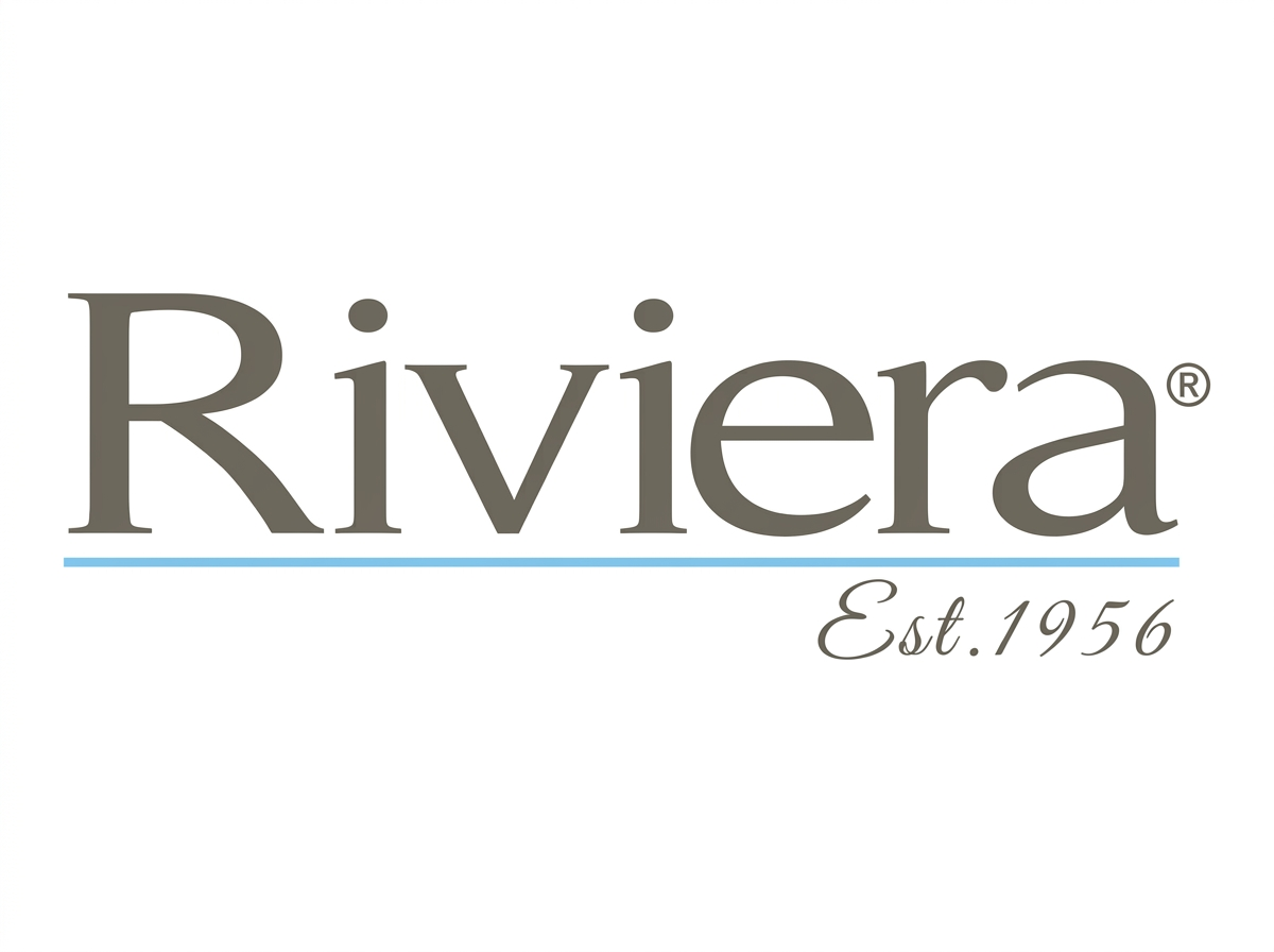 Riviera logo with blue underline and the text 'Est. 1956' in cursive.