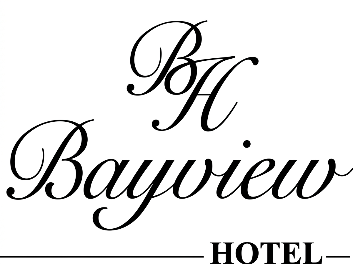 Stylized black script text says "BH Bayview Hotel" on a white background.