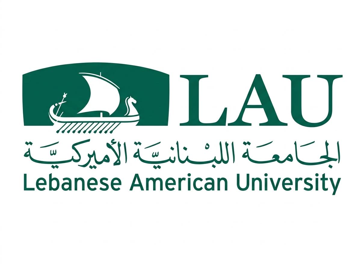 Logo of Lebanese American University featuring a stylized boat with a sail and a snake, with text in Arabic and English.