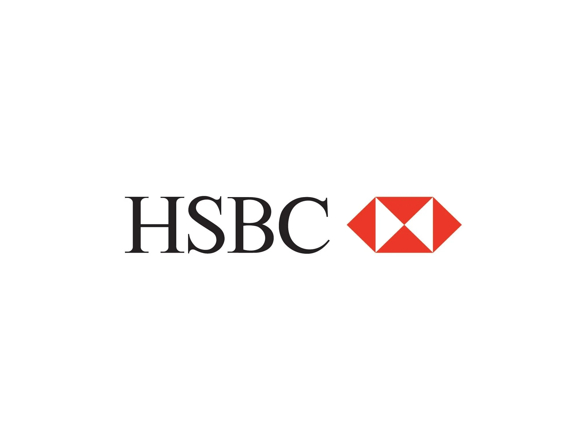 HSBC logo with black text and red geometric emblem on a white background.