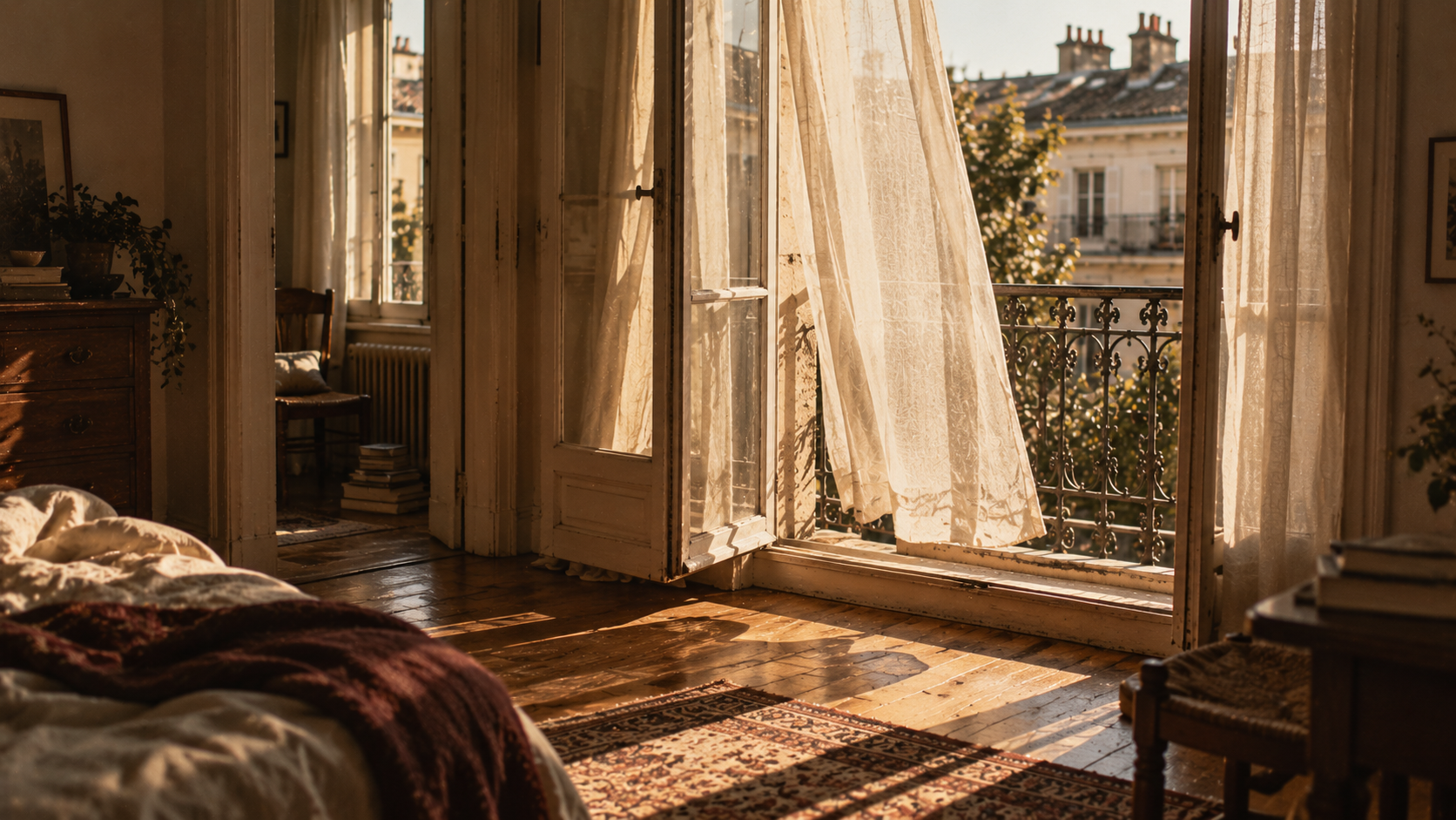 Open apartment window on a quiet late afternoon,