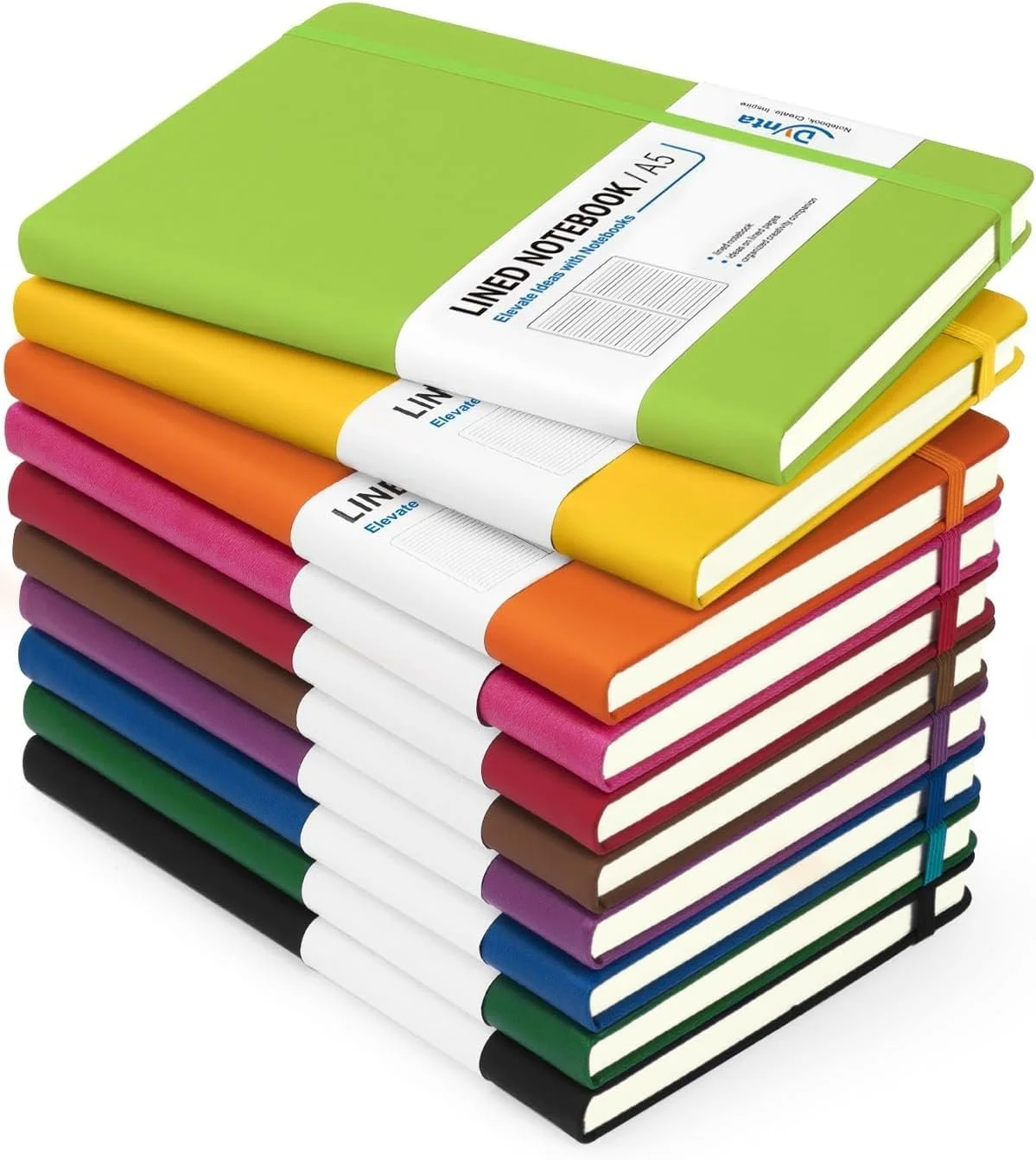 Set of colourful hardcover lined notebooks