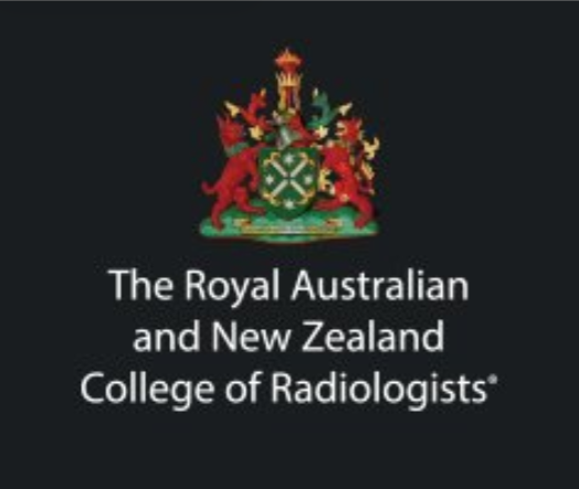 Logo of the Royal Australian and New Zealand College of Radiologists with a crest featuring a crown, lions, and a shield.