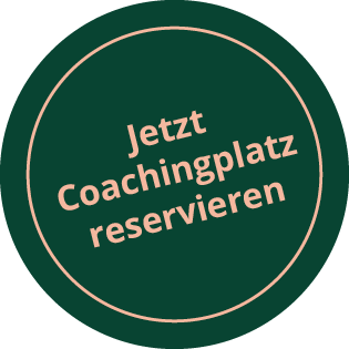 Runder Button mit grünem Hintergrund und pinkem Rand, Text: "Jetzt Coachingplatz reservieren" in rosa Schrift.