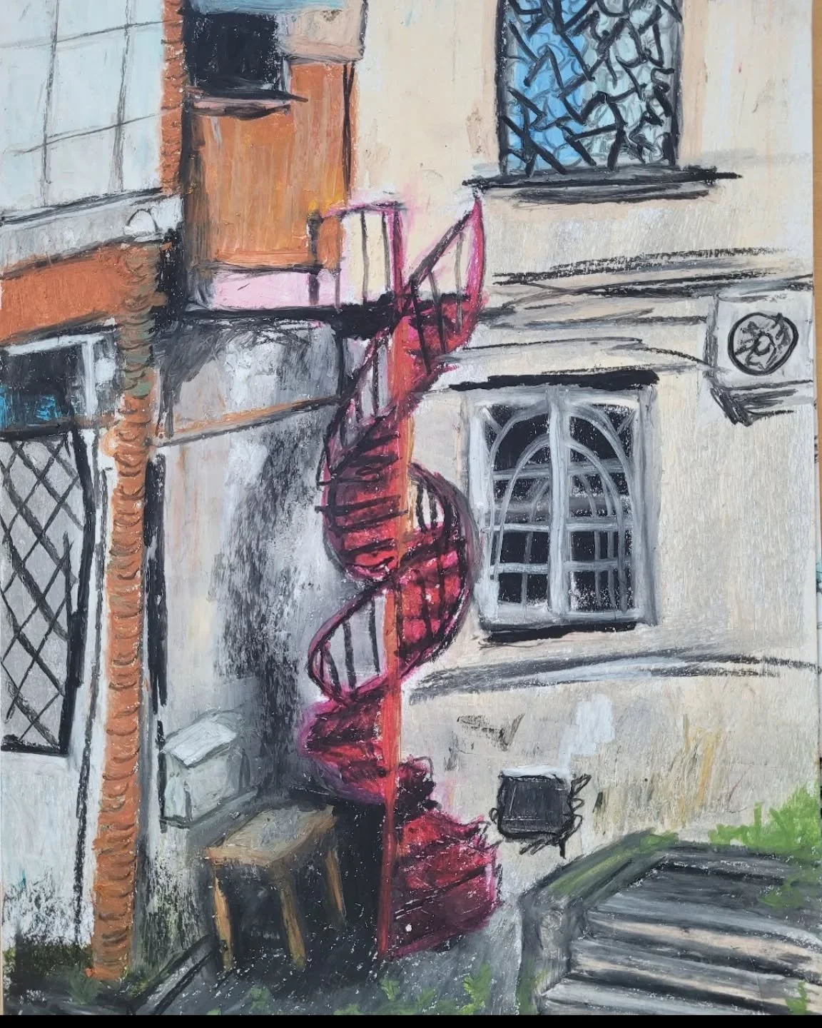Oil pastle!! 

Red spiral stair case!! 

#oilpastle #artlife