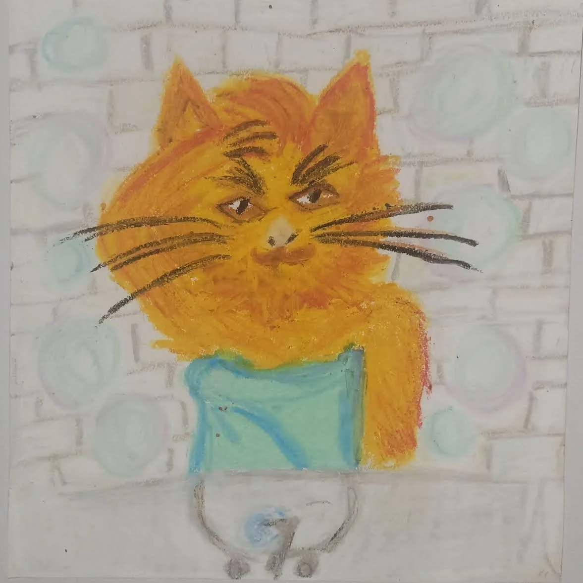 Cat Comb Over, 
Detective Meow Meow series, 3 of 5, 
Kathryn Guy, Oil Pastel, A4, 2024,
Sold