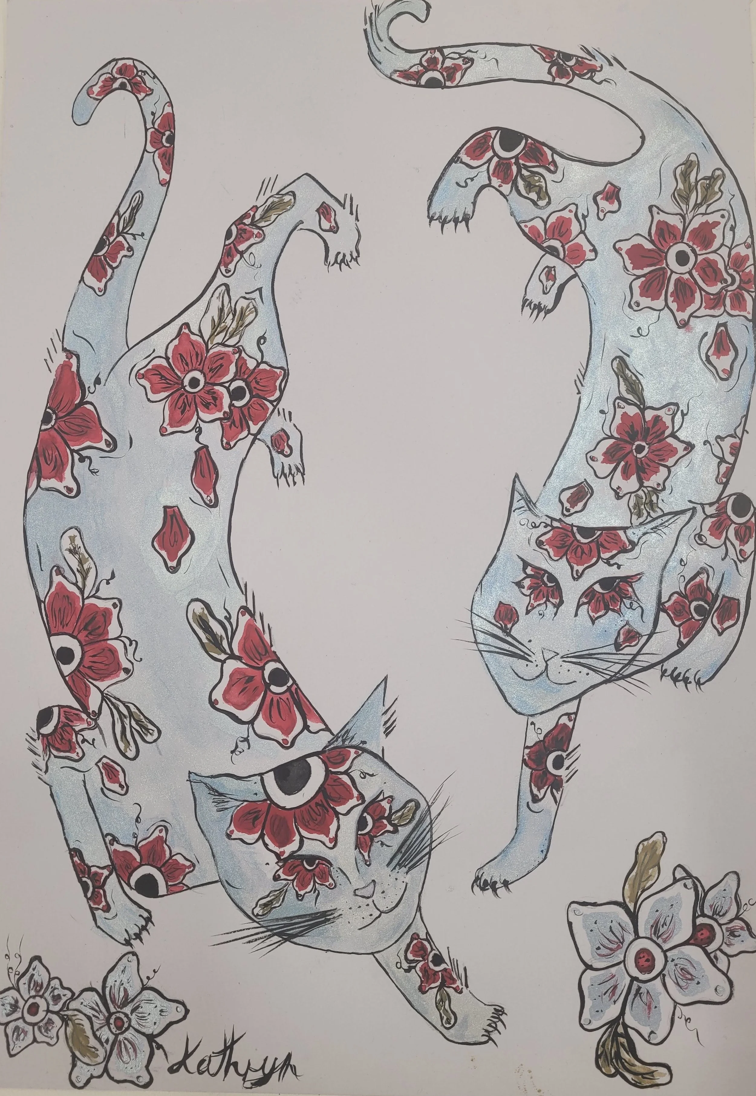 Kitty Kat On The Prowl,
Kathryn Guy, Watercolour and Acrylic Marker, A3, 2024