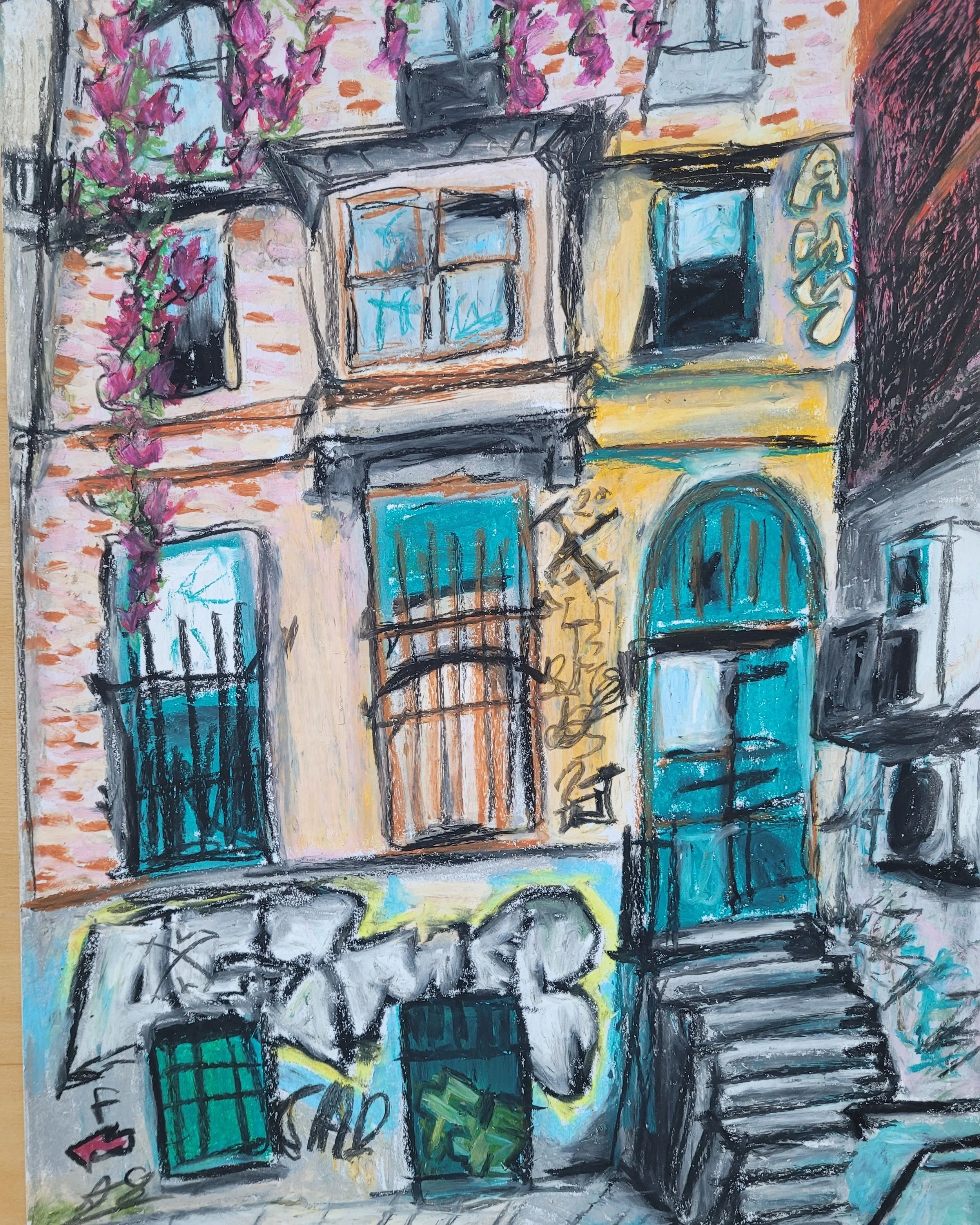 Amy's Graffiti,
Kathryn Guy, Oil Pastel, A3, 2024  