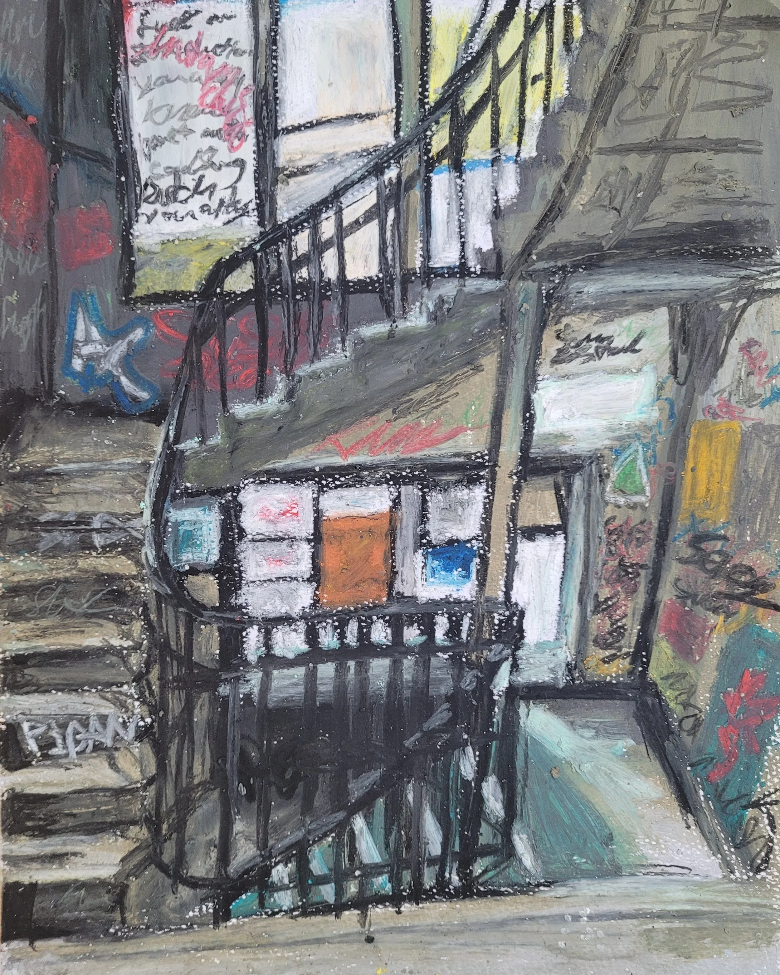 Abandoned Stairwell,
Kathryn Guy, Oil Pastel, A3, 2024