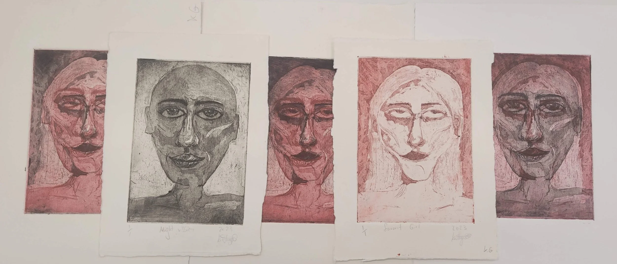 A collection of prints,

Night Vision,
Kathryn Guy, Etching, Print one of one, A4, 2023

Favorit Girl,
Kathryn Guy, Etching, Print one of one, A4, 2023

All Mixed Up,
Kathryn Guy, Etching, Print one of three, Print two of three, Print three of three,