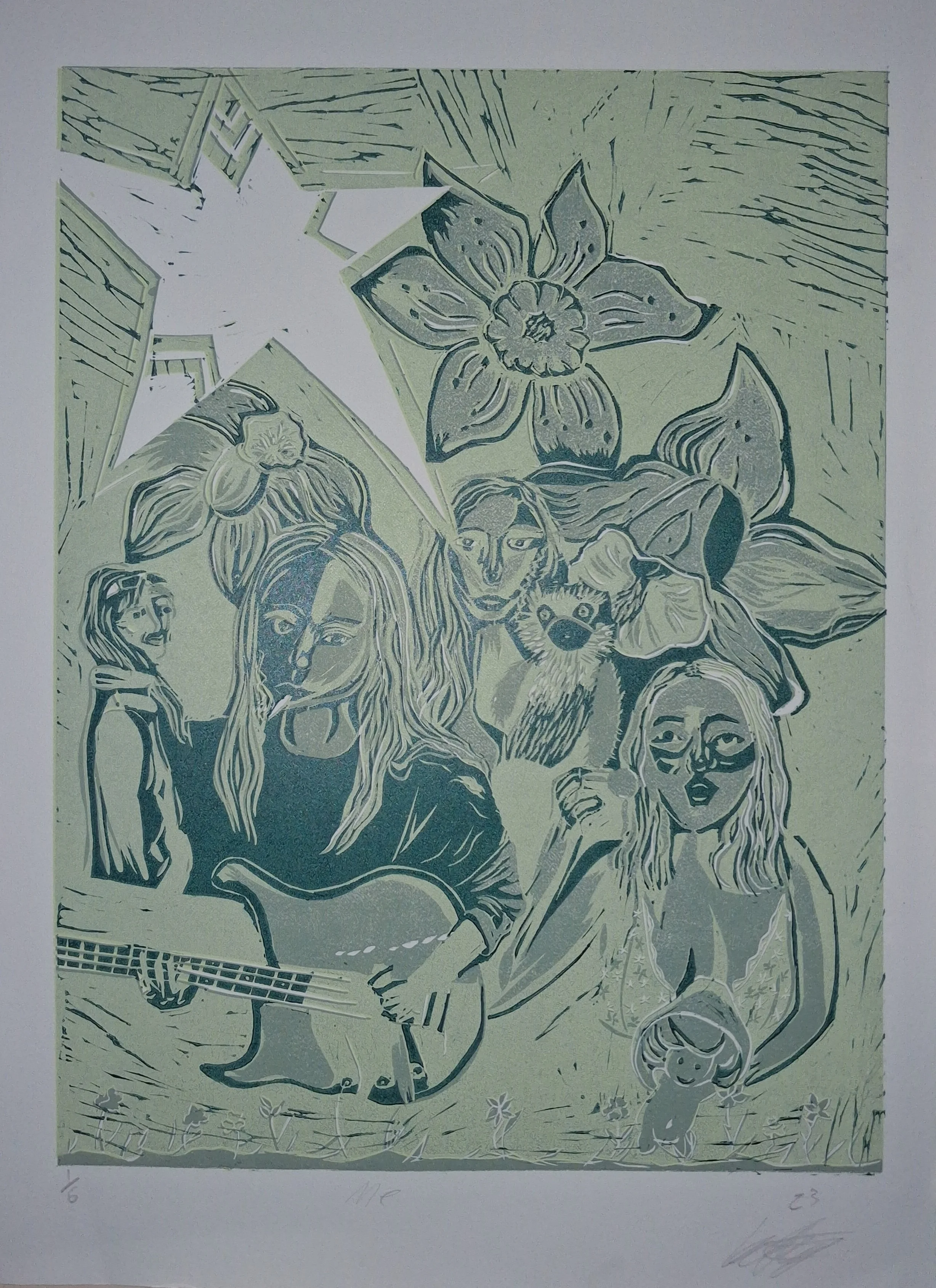 Me,
Kathryn Guy, Lino (Suicide Print), Print one of six, A3,  2023