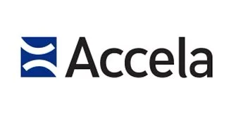 Accela logo featuring a stylized blue icon and the company name in black text