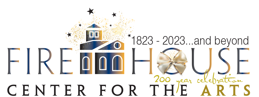 Logo for Firehouse with a stylized firehouse building, stars, and a decorative bow.