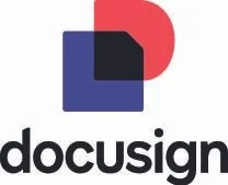 Docusign logo with stylized overlapping shapes in black, red, and purple, and the word 'docusign' beneath.