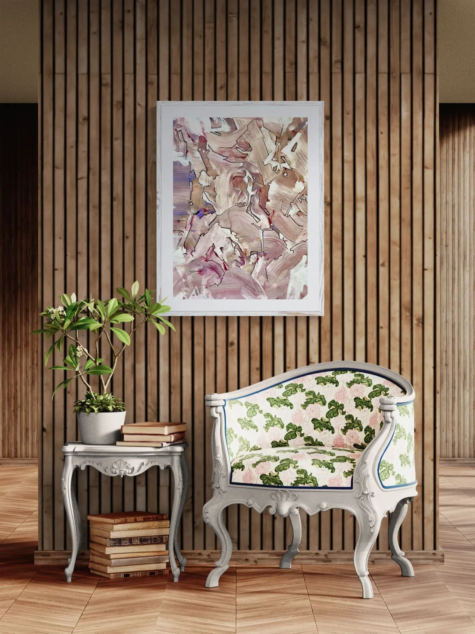 Antique chair and table next to a feature wall.jpeg