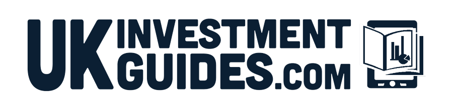 UKInvestmentGuides.com logo with an icon of a book and bar chart on a smartphone