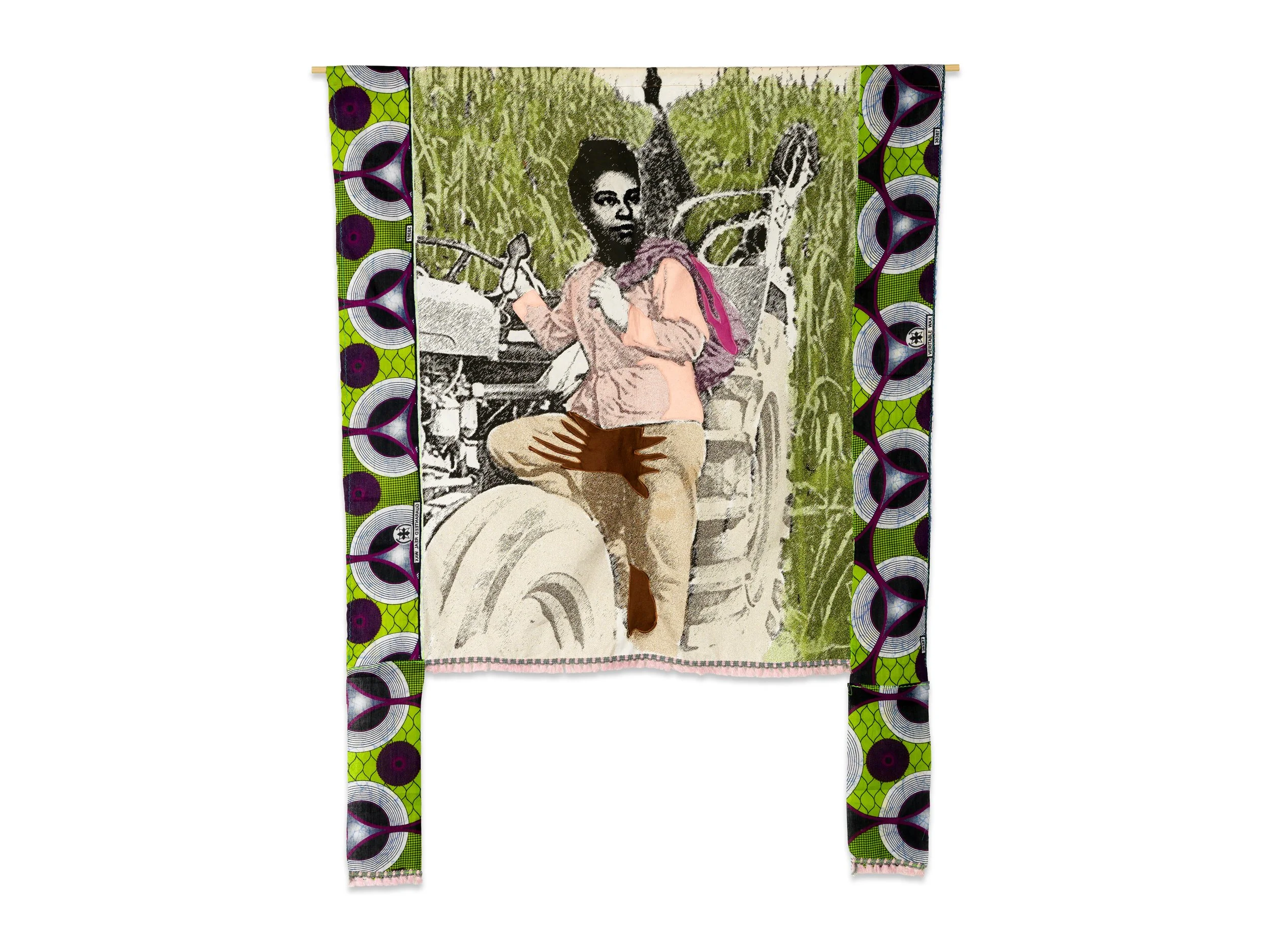 Patricia Kaersenhout Food for thought 2018 Gerty Archimède

Digital print on Cotton, felt, beads, African Fabric.147 x 106 cm, unique (Gerty  Archimède)
private collection Brussels. photo Aatjan Renders 