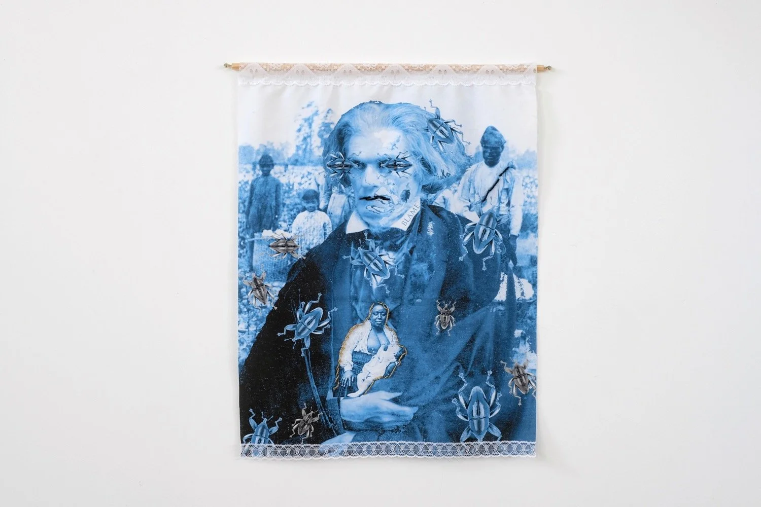 Patricia Kaersenhout No Names please! 2017


beads on printed cotton, lace, wooden dowel, 8 parts
each 48 x 38 cm (PK2017-5) photo: Tor Jonsson