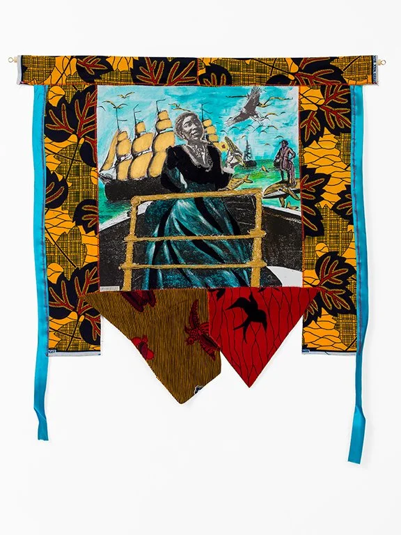 A Phantasmagoricial history of Manhatta Island 2024

Bringing the soul of the mother land
Mixed media on cotton mounted on paper,
African Fabrics, wooden dowel
87 cm x 71 cm
photo Aatjan Renders