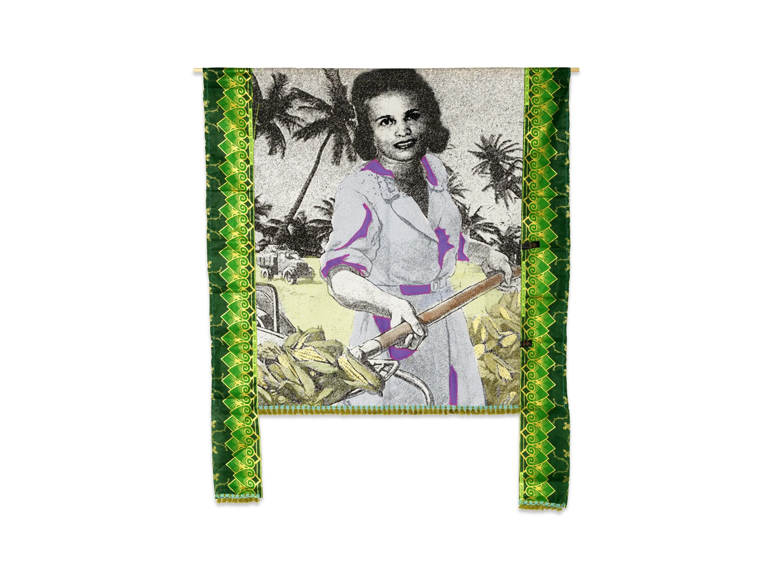 Patricia Kaersenhout Food for thought 2018 Suzanne Césaire

Digital print on cotton, felt, beads, African Fabric.  128 x 105 cm, unique (Suzanne Césaire)
Collection European Investment Bank, Luxembourg
 photo Aatjan Renders