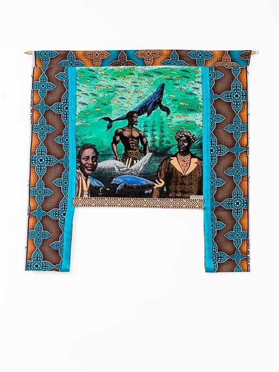 A Phantasmagoricial history of Manhatta Island 2024

The arrival of the salty people #3
Mixed media on cotton mounted on paper,
African Fabrics, wooden dowel
82 cm x 84,5 cm
photo Aatjan Renders