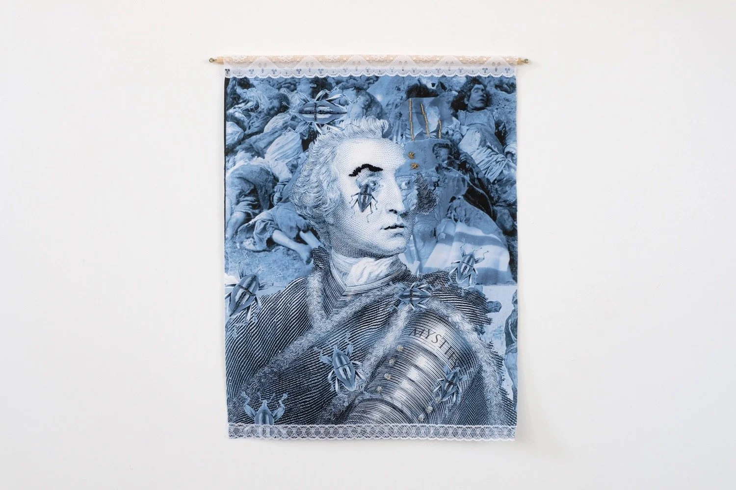 Patricia Kaersenhout No Names please! 2017


beads on printed cotton, lace, wooden dowel, 8 parts.
each 48 x 38 cm (PK2017-4) photo: Tor Jonsson