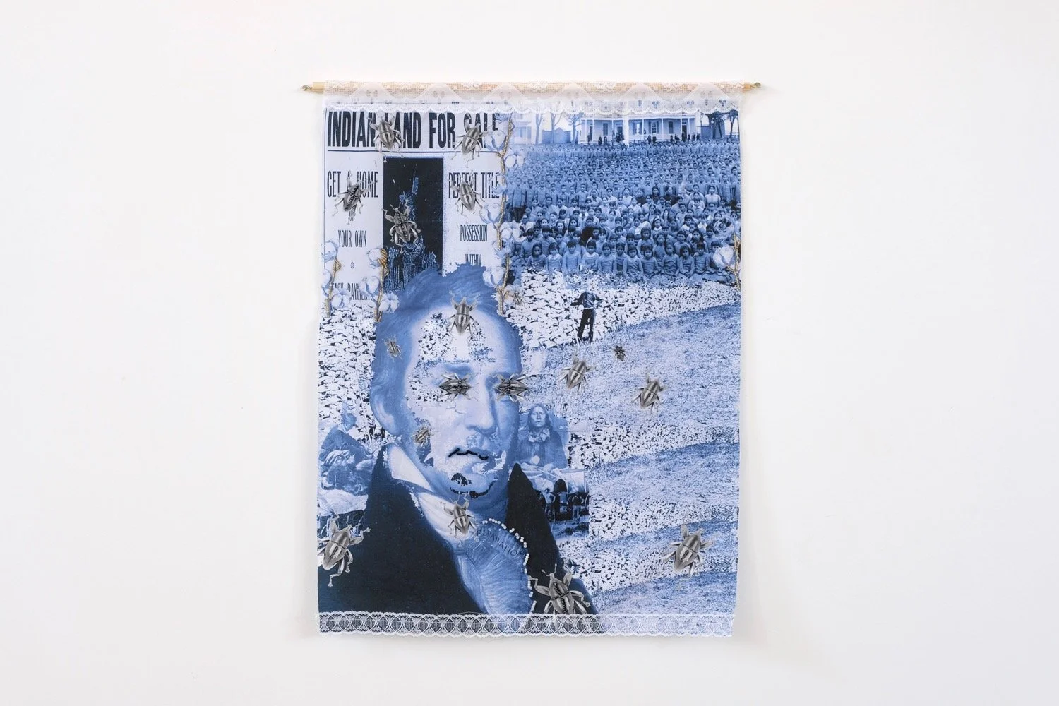 Patricia Kaersenhout No Names please! 2017


beads on printed cotton, lace, wooden dowel, 8 parts. 
each 48 x 38 cm (PK2017-2) photo: Tor Jonsson