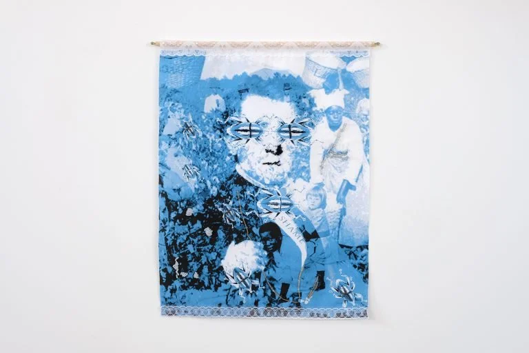 Patricia Kaersenhout No Names please! 2017


beads on printed cotton, lace, wooden dowel, 8 parts
each 48 x 38 cm (PK2017-6)  photo: Tor Jonsson